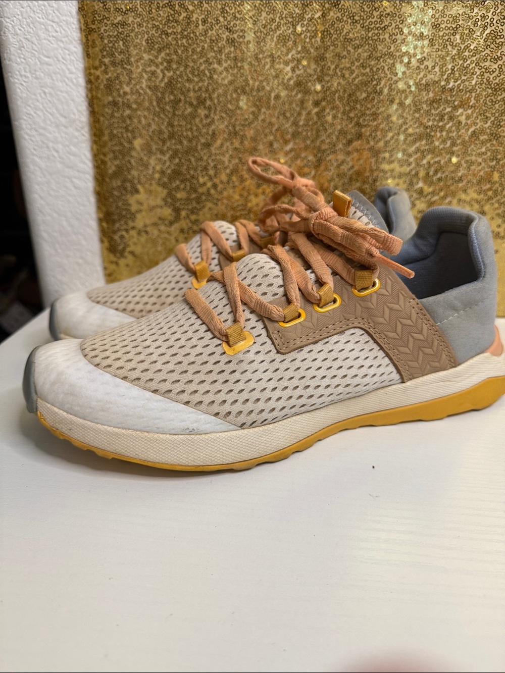 OluKai Women's Wailuku Beige Peach Gray Lace-Up Sneakers - Picture 4 of 8